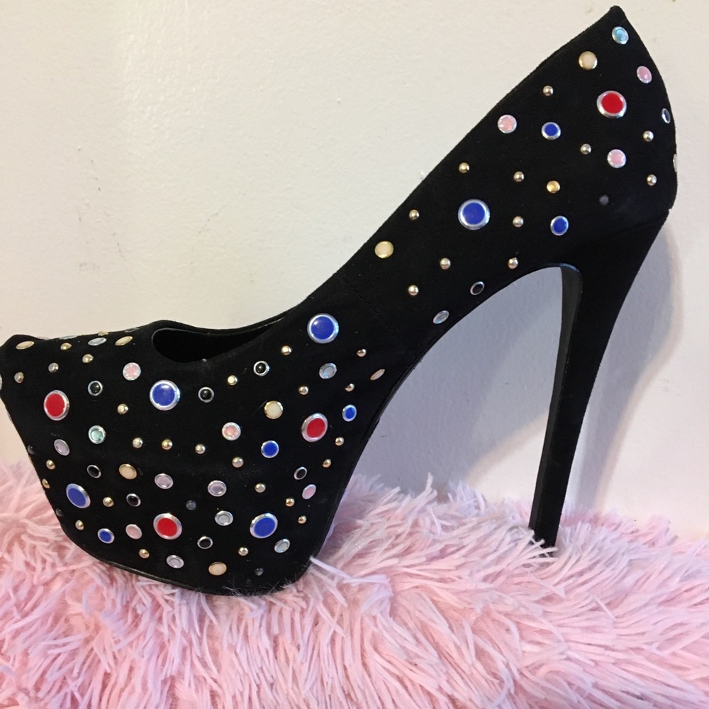 Black Jeweled Platform Stiletto Heels